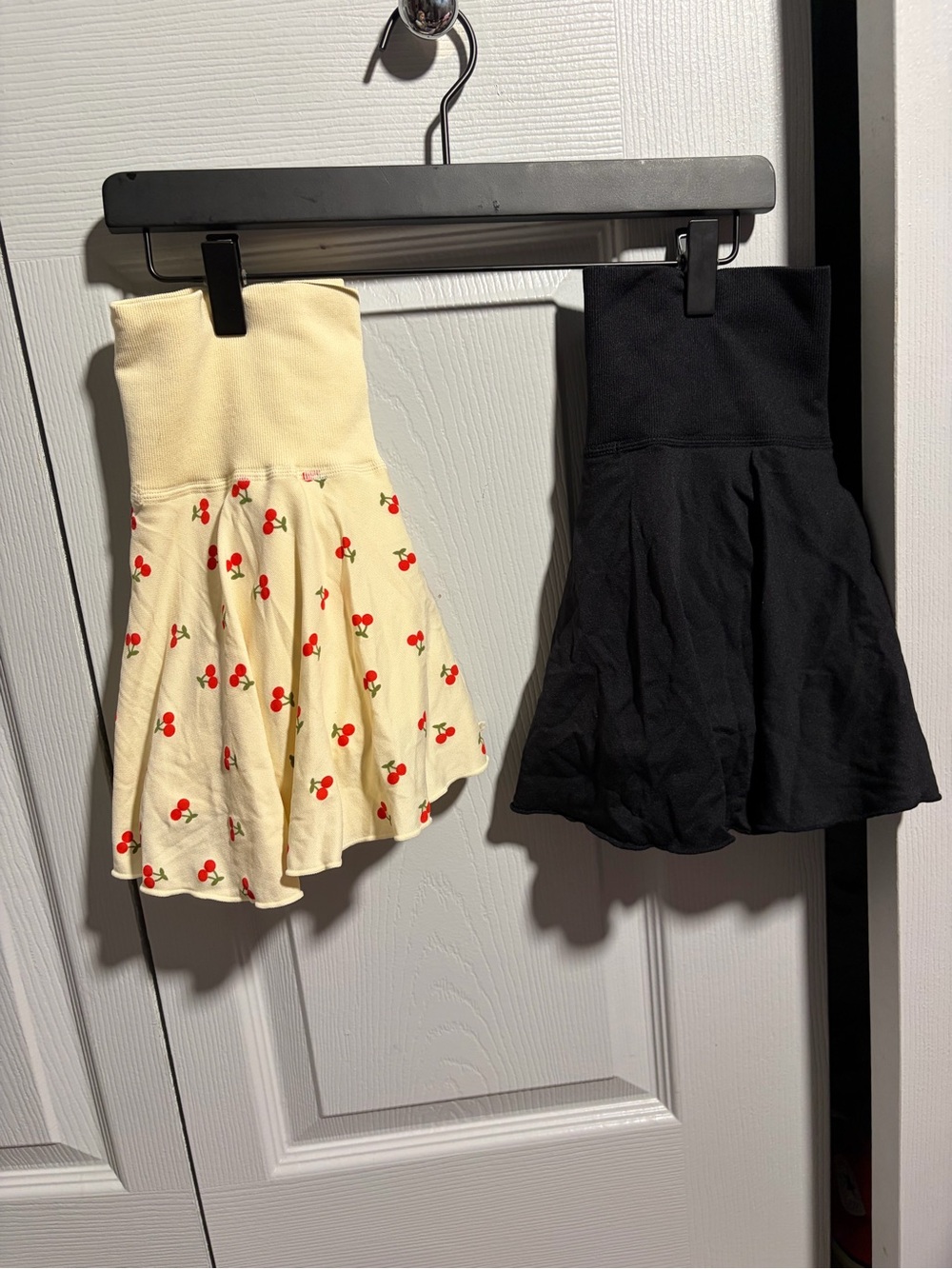Cream Cherry Print & Black Skirt Set